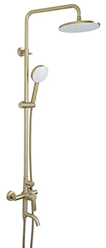 Shower Faucet Set Brushed Gold, 304 Stainless Steel Exposed Shower System with Tub Spout, Luxury Rainfall Shower Head with 3-Ways Hand Shower