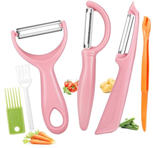 Senbowe Upgrade Potato Peeler for Kitchen, 6PCS Stainless Steel Vegetable Peeler, I and Y Veggie Food Peeler for Apple Fruit Carrot Zucchini Cucumber,Good Grip Makes Peeling Very Easy (Pink)