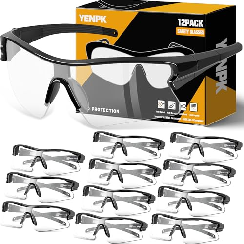 YENPK 12 Pack Safety Glasses, ANSI Z87.1 Certified Protective Eyewear Impact Resistant Anti-Scratch Safety Goggles for Men Women