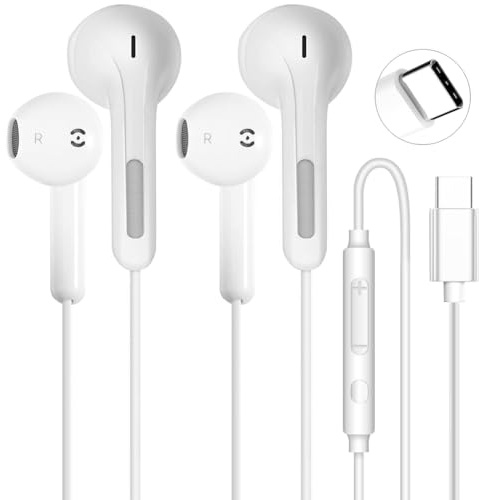 USB C Headphones for iPhone 17/16/15 Pro, Wired Headphones USB C Earphones | 2 Pack USB C Earphones Wired Type C Earphones with Mic & Volume Control, In Ear USB C Earbuds for Samsung Galaxy, iPad Pro