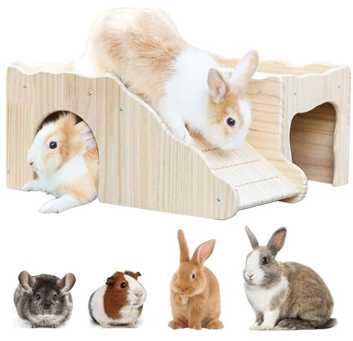 Großes Hasenhaus, dickes Kaninchenversteck aus Holz, abnehmbares Spielhaus für Kaninchen, Versteck, Schloss, Turm, Spielzeug für Innen, Kaninchen, Meerschweinchen, Hamster, Chinchilla, Rennmäuse (Stil