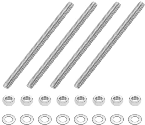 QUARKZMAN 4 Stück Gewindestangen M8 x 120mm, Edelstahl Stockschrauben, Gewindestifte mit 8pcs Sechskantmutter und 8pcs Unterlegscheiben, Vollgewindestange für Möbeln, Maschinen