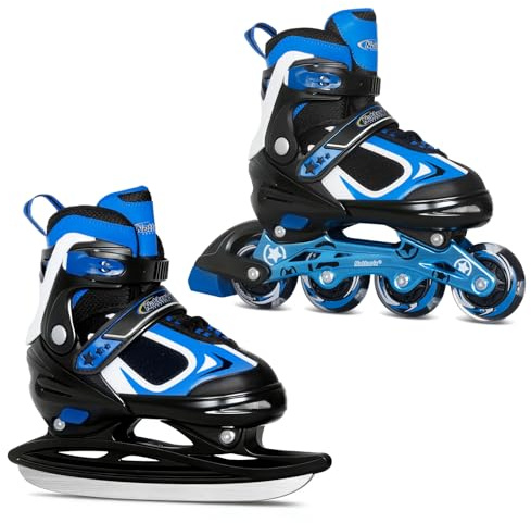 Nattork Pattini in linea per bambini, 2 in 1 per bambini, pattini in linea e pattini da ghiaccio, regolabili, per ragazzi e ragazze, principianti (blu, piccoli 27-31 EU)