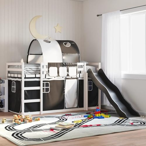 Gecheer Pine Wood Bunk Bed with Slide for Kids, White Frame, Anthracite Slide, 90x200cm Mattress Size, Suitable for Children 6+ bed Model3284137
