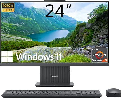 Lenovo IdeaCentre All-in-One Desktop Computer, 24 FHD Display, 6-core AMD Ryzen 5 7535HS, 32GB DDR5, 1TB SSD, Wi-Fi 6, HDMI in&Out, Wireless KB&Mouse, Windows 11 Home