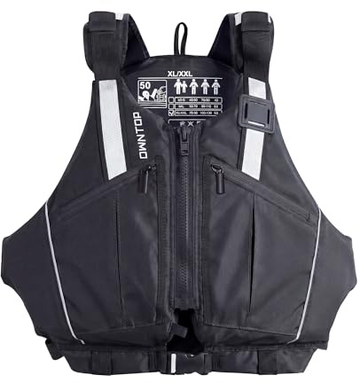 Owntop Ayuda a la Flotabilidad para Adultos – Chaleco Flotante Ajustable con Bolsillos Grandes, Cintas Reflectantes y Aberturas amplias | Chaleco de Natación para Kayak, Pesca (Negro,M-L)