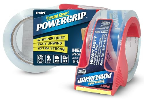 Pelri POWERGRIP Packtejp transparent med hållare, 2 rullar 60m