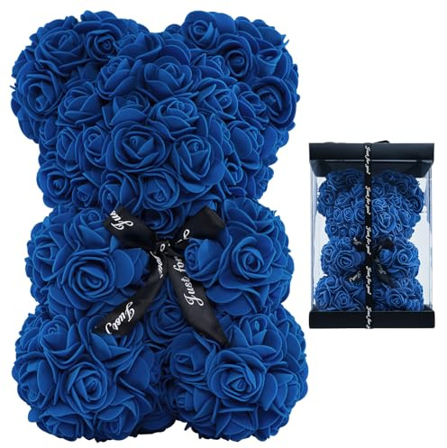 LEUCHTAMOR Orsacchiotto di rose blu reale, regalo di San Valentino per lei anniversario di fiori di rosa, con confezione regalo, matrimonio, compleanno, festa della mamma, per donne, mamma, moglie