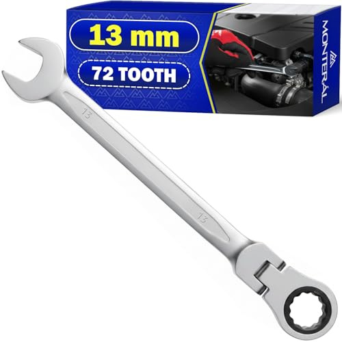 Llave Fija con Carraca 13mm 72 Dientes Llave Trinquete Combinada Acero CrV | Permite Trabajar en Ángulos Comprendidos Entre 0° y 90° - MONTERAL