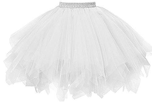 Tüllrock Damen Tütü Rock 50Er Ballett Unterrock Puffy Tüllrock Multi-Schichten Mini Tütü Rock für Erwachsene Karneval Kostüm (Weiß)