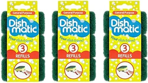 Dishmatic Refill Sponges Pack of 1 – General Purpose Washing Up Sponge Refills for Dishmatic Handle, Durable Sponges Washing Up for Everyday Kitchen Cleaning
