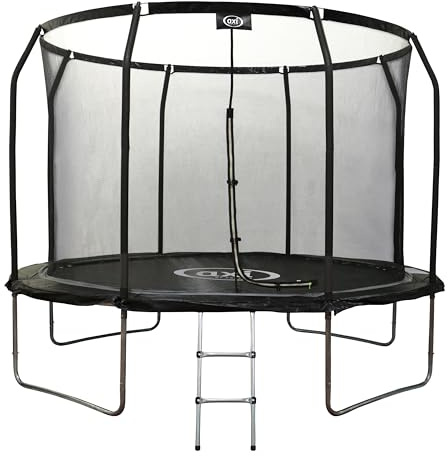 AXI Houston Trampolin rund mit Netz, Inklusive Leiter - Schwarz | Onground Trampolin für Kinder mit Schutzrand | Für den Garten/Outdoor.