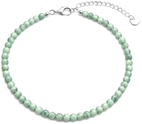 Kim Johanson® Damen Edelstahl Fußkettchen mit echten Natursteinen in Silber I Naturstein Fußkette mit 4mm Edelstein Perlen I Wasserfest | Boho Schmuck für Frauen | Verstellbar |