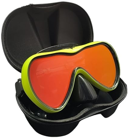Tauchmasken Vollgesichtsmaske Wassersport Erwachsene Tauchmaske Schwimmmaske mit verspiegelter Linse UV-Schutzmaske Tauchen für Mann Frauen(Yellow)