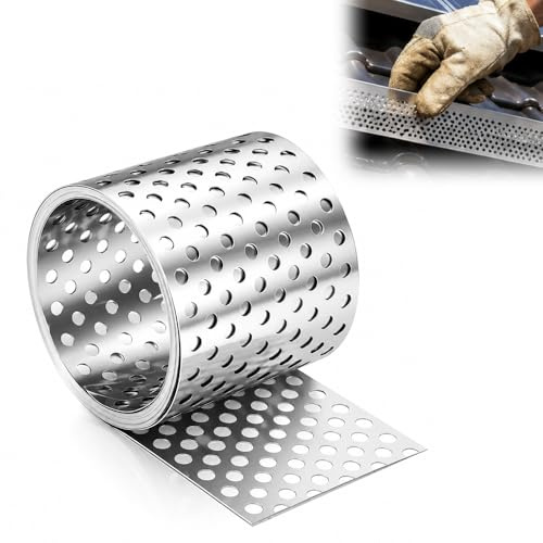 HOVCEH Aluminium Traufgitter,8cmx7m Lochblech Aluminium,Vogelschutzgitter,Insektenschutzgitter für Verhindern Dass Vögel Insekten und Blätter,Lüftungsgitter,Lüftungsband