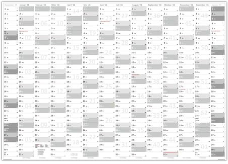 Wandkalender/Wandplaner 2026 (grau2) - gerollt - DIN A1 Format (594 x 841 mm) mit 14 Monaten