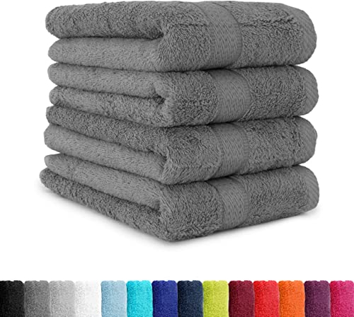 BaSaTex - 4er Pack Handtuch Set für Haushalt & Gäste - Frottee-Handtücher mit Aufhängeschlaufe aus weicher Baumwolle in 50x100cm - Waschtücher für Bad Öko-Tex Made in Green - Anthrazit