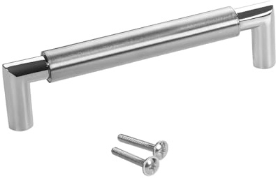 SOTECH 10 x Möbelgriff E9 BA 128 mm echt Edelstahl | Schrankgriff Ø 16 mm mit verchromten Sockeln / Design trifft auf Funktion