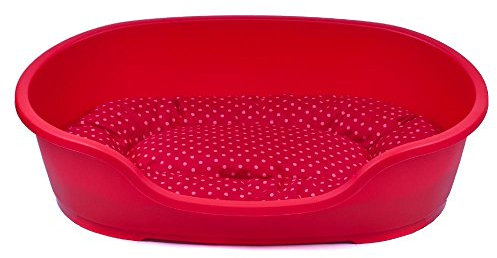 adena Hundekorb 58 x 38 cm rot + Kissen Tupfen rot