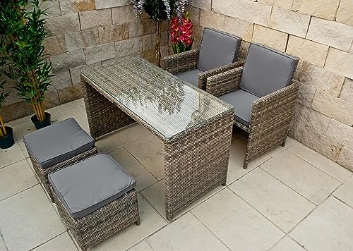 Ragnarök-Möbeldesign PolyRattan Gartenmöbel DEUTSCHE Familienbetrieb seit 1928 - EIGENE Produktion - 8 Jahre GARANTIE Garten Möbel Essgruppe Tisch Stühle Hocker Rundrattan Glas