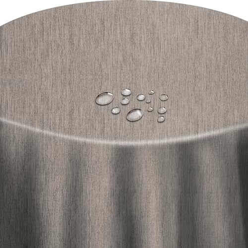 Wachstuch Wachstischdecke Gartentsichdecke Robuste Leinen Prägung Braun Oval 130 x 160 cm, abwaschbare Tischdecke, wasserabweisend