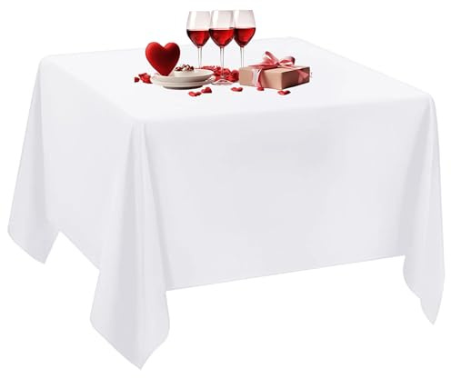 Trimming Shop Square Table Cloth, 90 x 90 Premium Linen Tablecloth Cotton Washable Spill Proof Polyester Dining Table Cover for Restaurant Cafe Wedding Birthday Party Table Decoration, White, 1pc