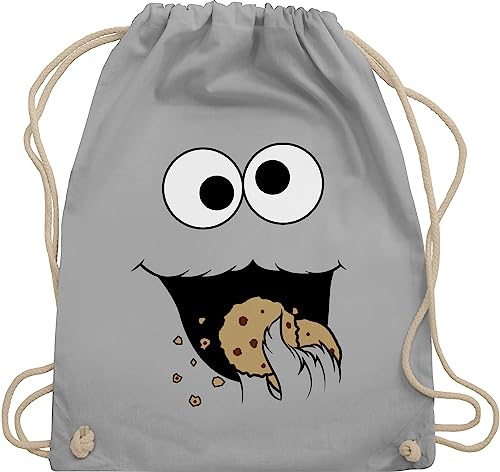 Turnbeutel Rucksack - Karneval & Fasching - Taschen - Keks Monster I Krümelmonster I Cookie Monster Fastnacht I Fasnacht I Fasnet - Unisize - Hellgrau - stoffbeutel kindergarten karnevalsbeutel