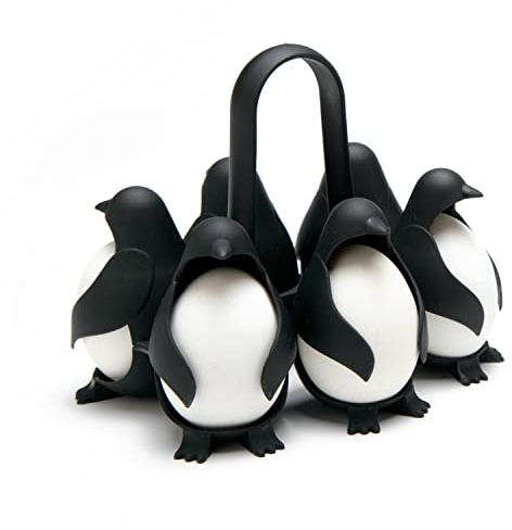 PELEG DESIGN Egguins – Cocedor y Porta Huevos en Forma de Pingüino, Almacena y Cocina 6 Huevos Frescos o Cocidos – Organizador Compacto para Nevera (Egguins)