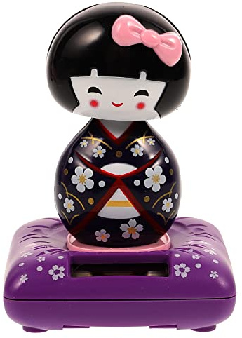 Amosfun Solar Powered Kimono Doll Car Ornament Japanese Maiko Dashboard Bobblehead Car Interior Decor Gift for Home Desk and Office