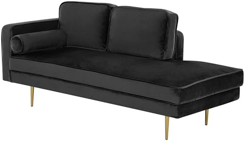 Chaiselongue Samt schwarz links goldenes Gestell mit Nackenrolle modern Miramas