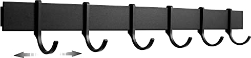 Designfabrik Hamburg Hakenleiste 40cm Küchenleiste selbstklebend Küche Hängeleiste Stange für Küchenutensilien | Küchenhalterung ohne Bohren | 6 bewegliche Haken | Modernes Design Matt Schwarz