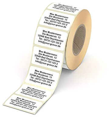 Adressetiketten personalisiert – weiße Namensaufkleber in 57x32mm – schwarzer Druck auf Haftpapier – 25 Stk. – von Your Gravur