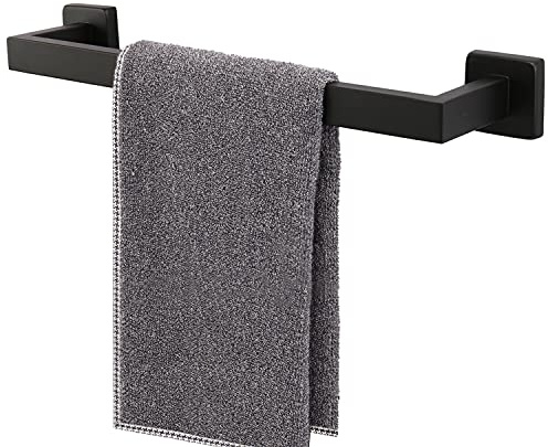 TocTen Bath Towel Rack - Square Base Thicken SUS304 Stainless Steel Towel Bar for Bathroom, Bathroom Accessories Towel Rod Heavy Duty Wall Mounted Towel Holder. (Black, 16)