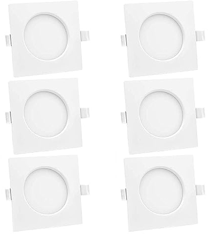 Lumare 6x LED Einbauspot 6W IP44 extra flach 230V auch für Bad und Feuchtraum weiß nur 26mm Einbautiefe Slim Deckenspot quadratisch mit integriertem 400lm LED Leuchtmittel