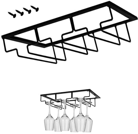 Spldsun Stemware Rack Weinglashalter, Metall Weinglas Halter, Küche Weinglashalter, mit 4 Schraubens,für Zuhause, Bar, Küchenschrank, Restaurant (Drei Schlitze, Schwarz)