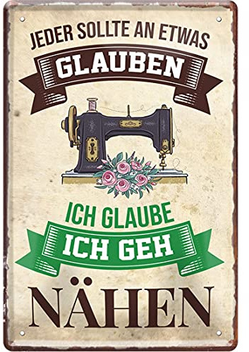 Was Frauen mögen Frauen-Hobby Deko Metallschild Wand-Schild Türschild Witziges Geschenk Geschenkidee Geburtstag Weihnachten Lustige Sprüche 20 x 30 cm, Nähmaschine - Ich glaube, Ich geh Nähen 1397