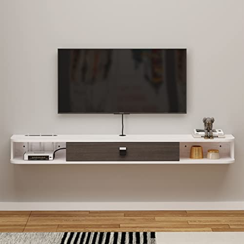Consola de TV Flotante, Unidad de TV Flotante montada en la Pared, Estante de Pared de Entretenimiento, Consola de Medios con Puerta y Almacenamiento para Oficina en casa (140 cm, Gris Blanco)