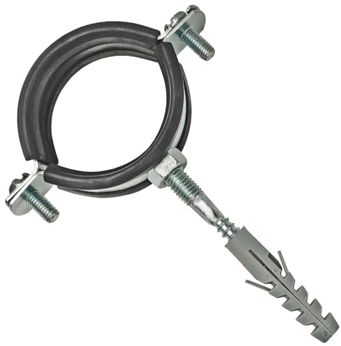 MegaHaustechnik 2-Schrauben-Rohrschellen aus Edelstahl VA Set 5 Stück mit Stockschrauben und Dübel, Spannbereich 38 bis 43mm Rohr-Außendurchmesser 1 1/4 Zoll mit Schallschutz, mit M8 Gewinde-Mutter
