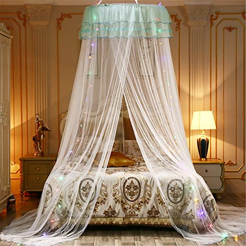 Kinder Moskitonetz Mädchen & Junge Betthimmel Babybett Baldachin Prinzessin Himmelbett Bettvorhang für Spiel Lesen Schlafzimmer Ankleidezimmer (Weiß,Mit Licht)