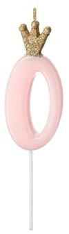 Geburtstags-Kerze ZAHL 0 Kuchen-Stecker Torten-Aufsatz in rosa pink mit Glitzer-Krone in gold Geburtstagsdekoration für Kuchen Torten Gebäck-Deko Altersangabe Mädchen Girl Frauen Mottoparty Prinzessin