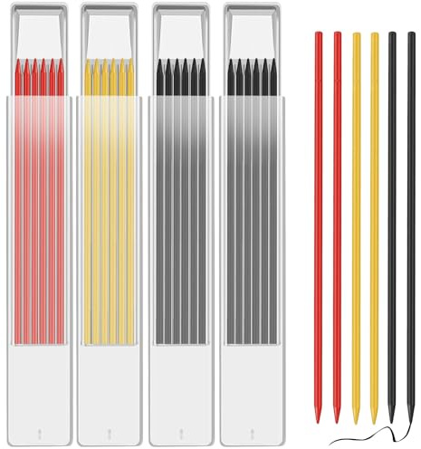 OSDUE 24 Stück Bleistiftminen für Zimmermannsbleistift, 2,8 mmSolide Tieflochmarker Konstruktion Bleistift Ersatz, Bleistift Ersatzminen für Architekt Zeichnen (Gelb Rot Schwarz)