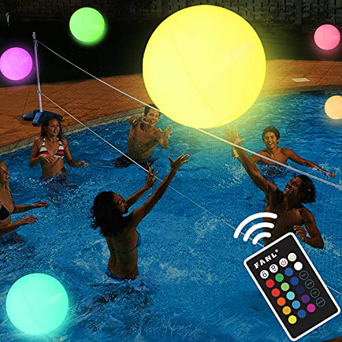 Pool Spielzeug - 16'' Aufblasbarer LED Light up Wasserball, 16 Farben Lichter und 4 Lichtmodi, 100ft Kontrollabstand, Pool Spiele für Erwachsene Kinder Toll für Strand Pool Party Outdoor Spiele(1 PCS)