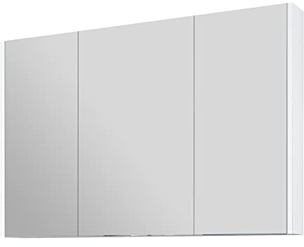 Senvoziii Bathroom Cabinet with Mirror 3 Doors Wall Mounted Storage Cupboard Unit with Adjustable Shelves for Bathroom Shower Room, Living Room, Laundry Room, Mudroom, White