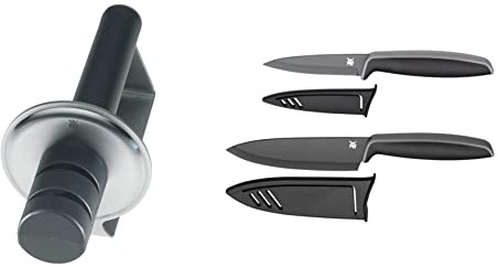 WMF Messerschärfer Gourmet Keramikscheiben 2 Stufen Vor- und Nachschleifen sichere Handhabung & Messerset 2-teilig TOUCH schwarz 2 Messer Küchenmesser mit Schutzhülle antihaftbeschichtet Kochmesser