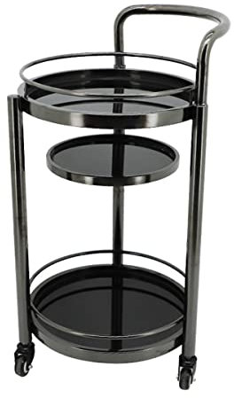 LEIYTFE Runder Rollwagen Barwagen Für Esszimmer, 3-stöckiger Aufbewahrungswagen Aus Metall Auf Rädern 12,65 X 32,67, Utility Cart Für Home Office Hotel, Gehärtetes Glas (Size : Black)