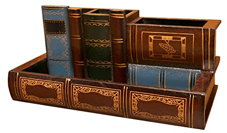 Surakey Retro Holz Stifthalter, Vintage Bleistift Desktop Aufbewahrungsbox, Buch Form Schreibwaren Halter Schreibtisch Makeup Pinsels Organizer mit Unterer Schublade für Studenten Büro Wohnkultur