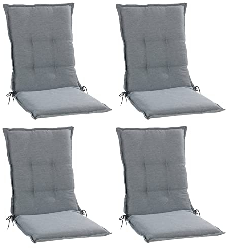 Home4You Gartenstuhlauflagen Mittellehner 4er Set - 110 x 50 cm - Hellgrau - Polyester - Sesselauflage Sitzpolster Stuhlauflage