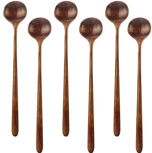 6 cucchiai lunghi 25 cm di legno, cucchiaini da caffè, cucchiaini da tè, cucchiaino da miele, cucchiai con manico lungo per cucinare, utensili da cucina cucchiaio legno