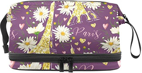 Trousse de Maquillage pour Femme Trousse cosmétique,Tour Eiffel Fleur,Sac Organisateur cosmétique Sac de Maquillage de Voyage Portable