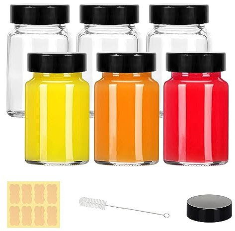 Botellas pequeñas de vidrio transparente de 2 onzas con tapas, 12 botellas de chupito de boca ancha con tapas para chupitos de jengibre, jugo, poción, líquidos, whisky, mini botellas de viaje con